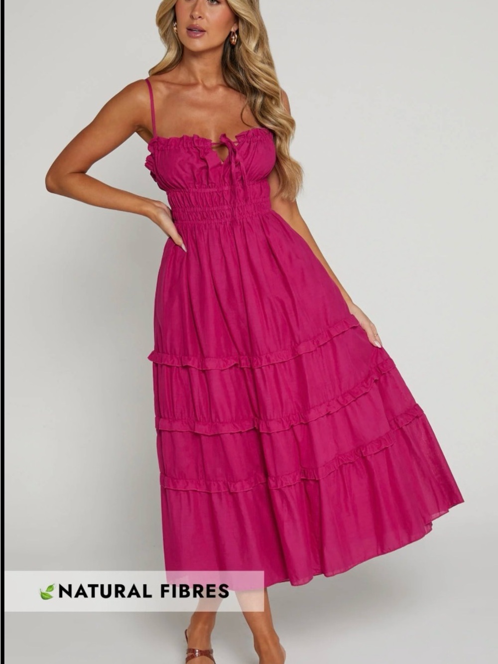 Showpo Women’s Fuchsia Tiered Sundress with Spaghetti Straps